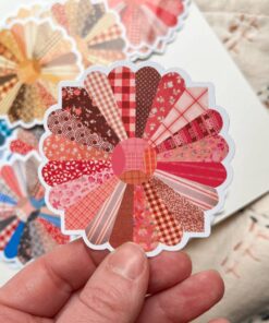 Pink Quilt Flower Vinyl Stickers, Sewing Sticker