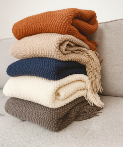 Knit Textured 50"x60" Throw Blanket with Fringe
