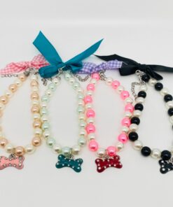 Rhinestone Bone Necklace Bow Pet Pearl Collar