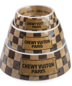 Tan Checker Chewy Vuiton Bowl - 3 Sizes!! Dog Bowls