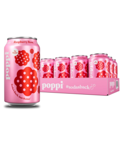 12oz Poppi Raspberry Rose Prebiotic Sparkling Low Sugar Soda